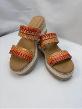 Kelly & Katie Women’s Sz6 Orange and Pink‎ Woven Platform Slide Sandals #0299